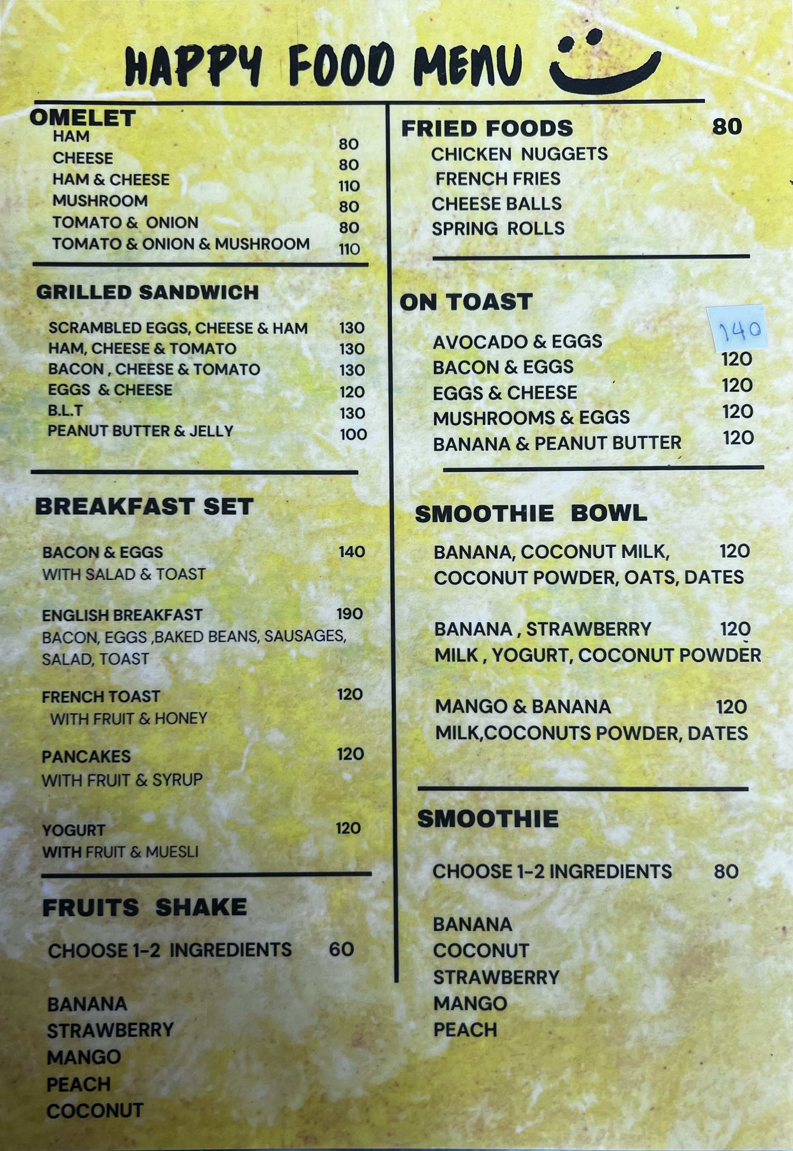 Happy House Food Menu